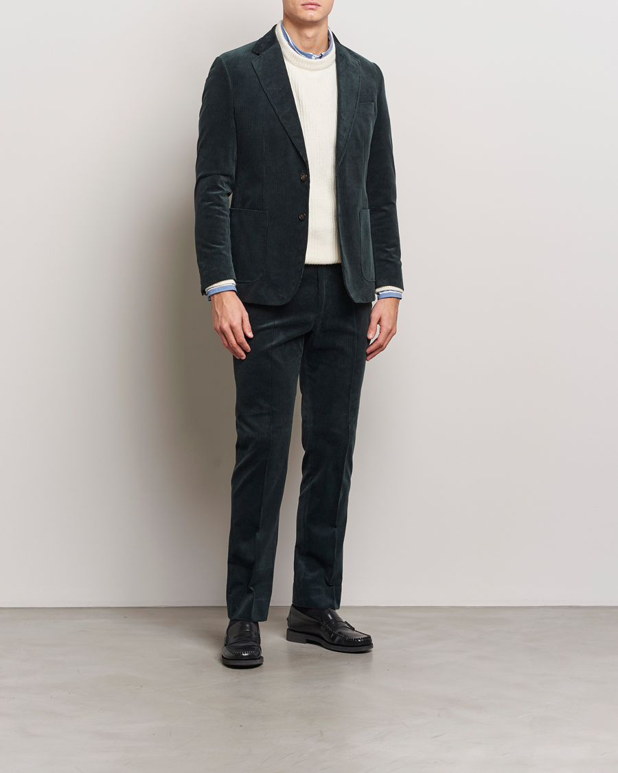 Hombres | Pantalones | Gant | Slim Corduroy Suit Trousers Tartan Green