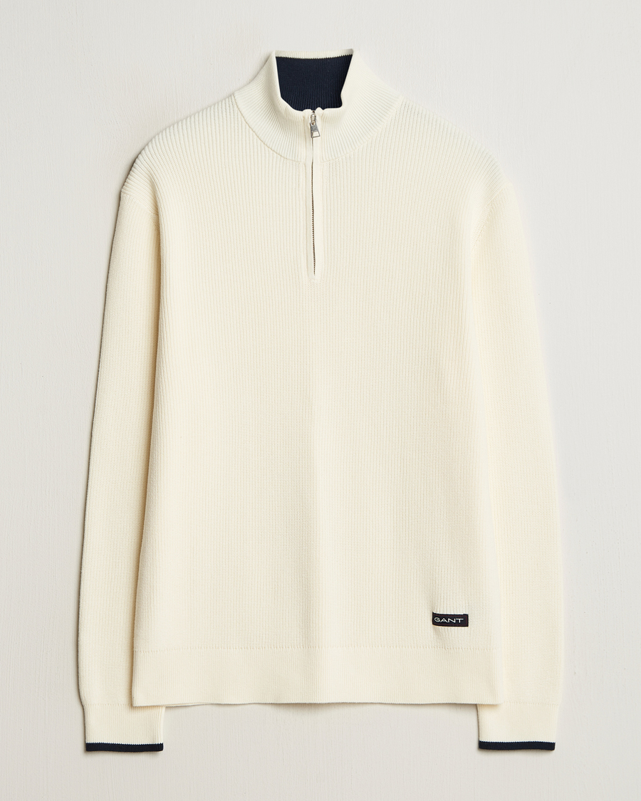 Hombres | Jerséis y prendas de punto | GANT | Ribbed Cotton Half Zip Cream