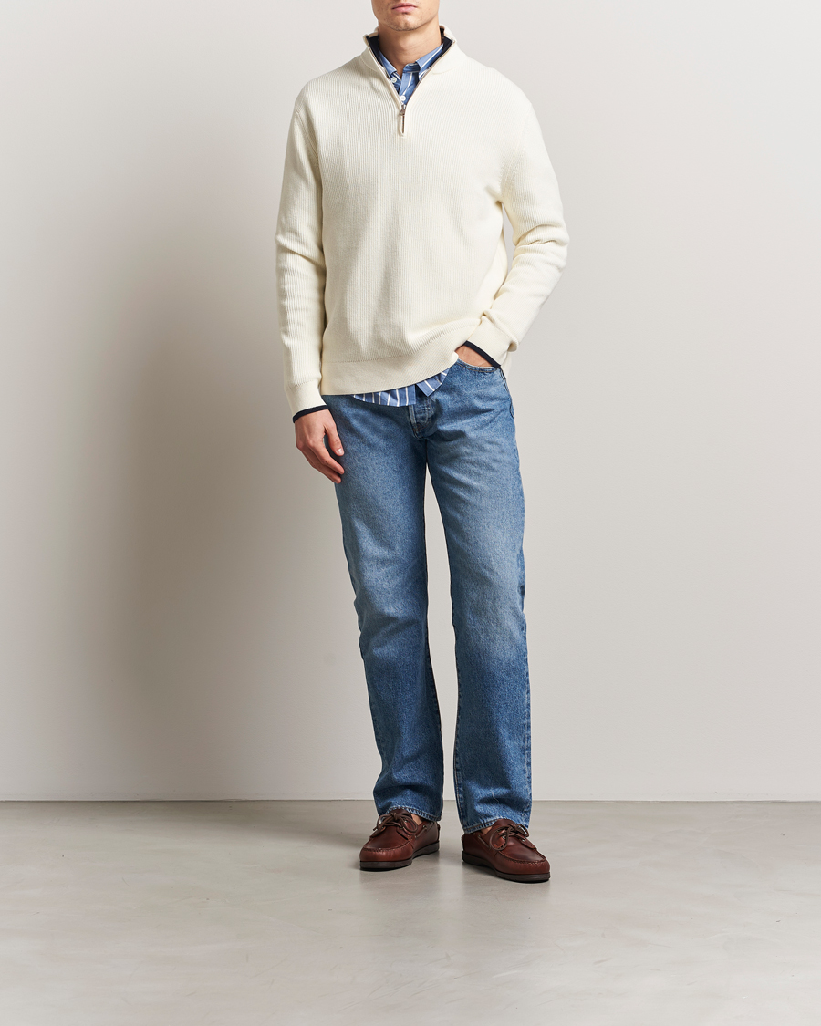 Hombres | Jerséis y prendas de punto | GANT | Ribbed Cotton Half Zip Cream