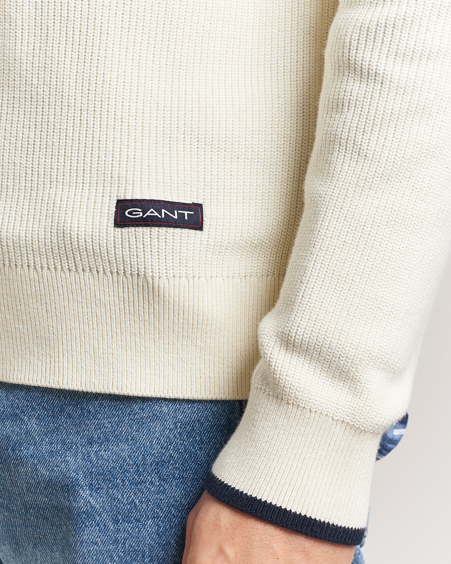Hombres | Jerséis y prendas de punto | GANT | Ribbed Cotton Half Zip Cream