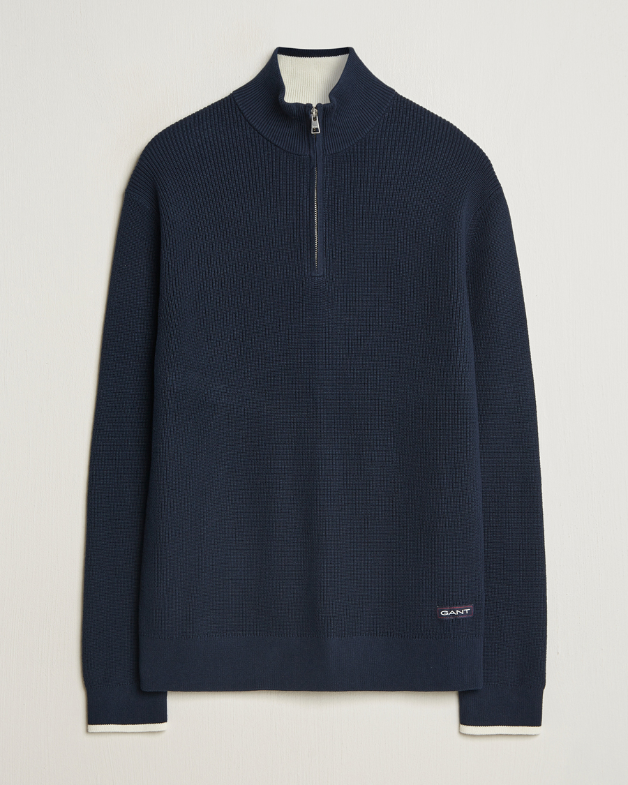 Hombres | Jerséis y prendas de punto | GANT | Ribbed Cotton Half Zip Evening Blue