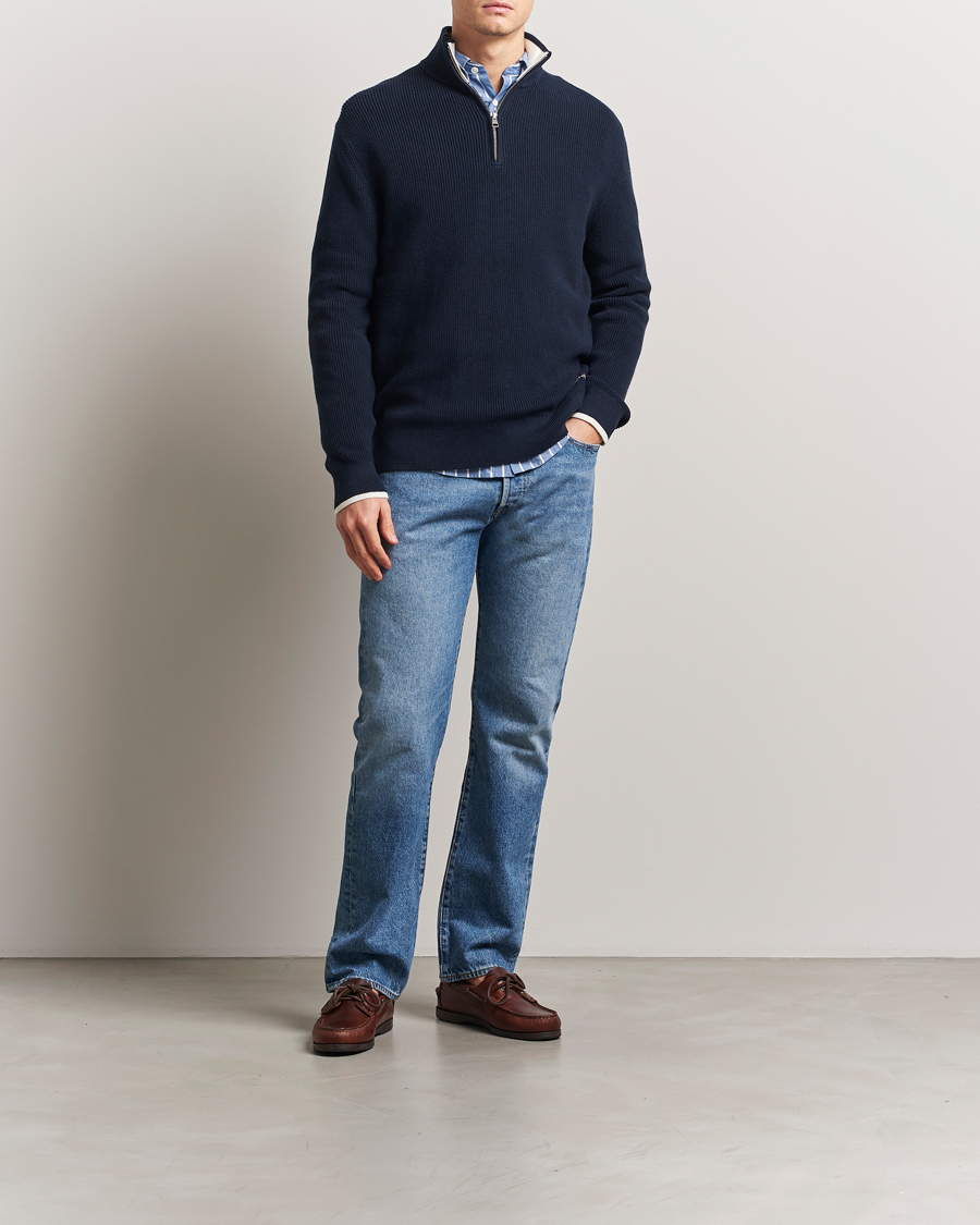 Hombres | Jerséis y prendas de punto | GANT | Ribbed Cotton Half Zip Evening Blue