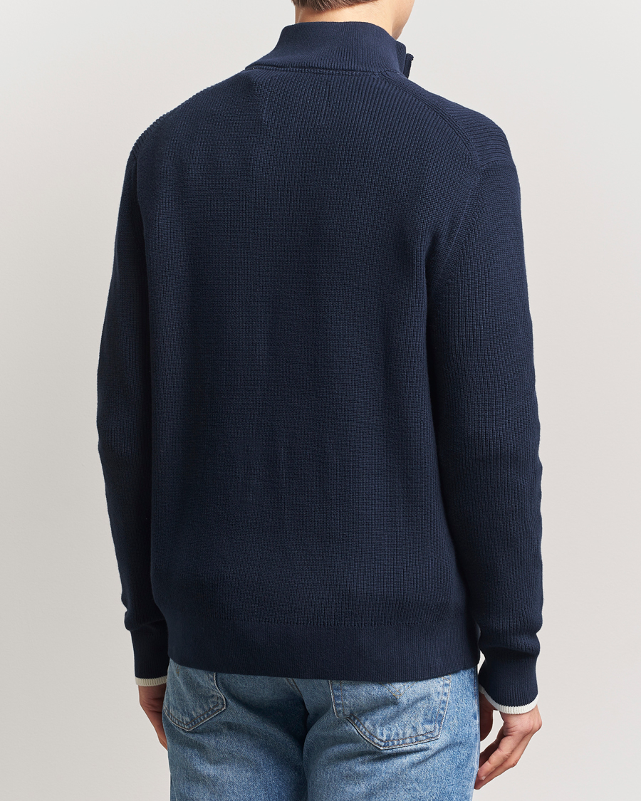 Hombres | Jerséis y prendas de punto | GANT | Ribbed Cotton Half Zip Evening Blue