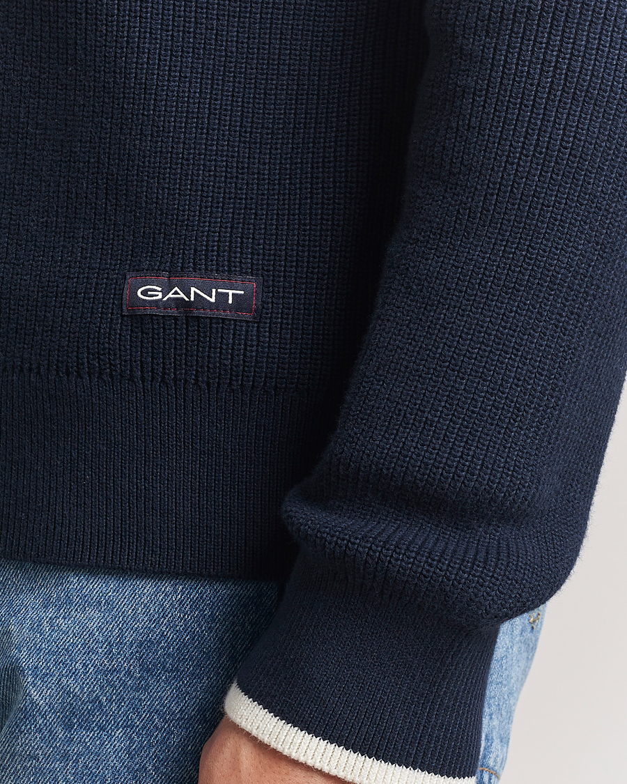 Hombres | Jerséis y prendas de punto | GANT | Ribbed Cotton Half Zip Evening Blue