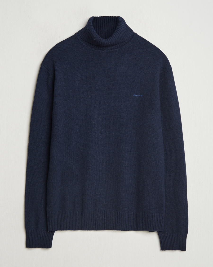 Hombres | Jerséis y prendas de punto | GANT | Knitted Wool Turtleneck Evening Blue