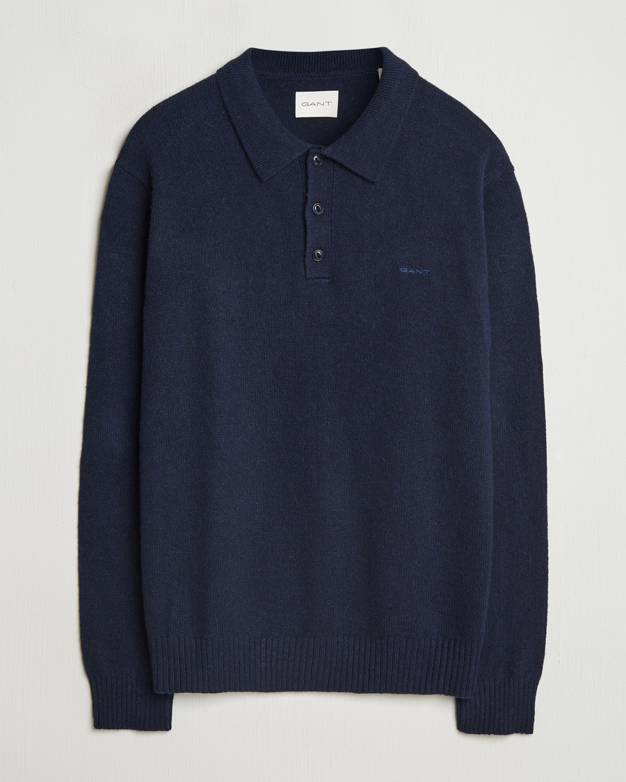 Hombres | Jerséis y prendas de punto | GANT | Knitted Wool Polo Evening Blue