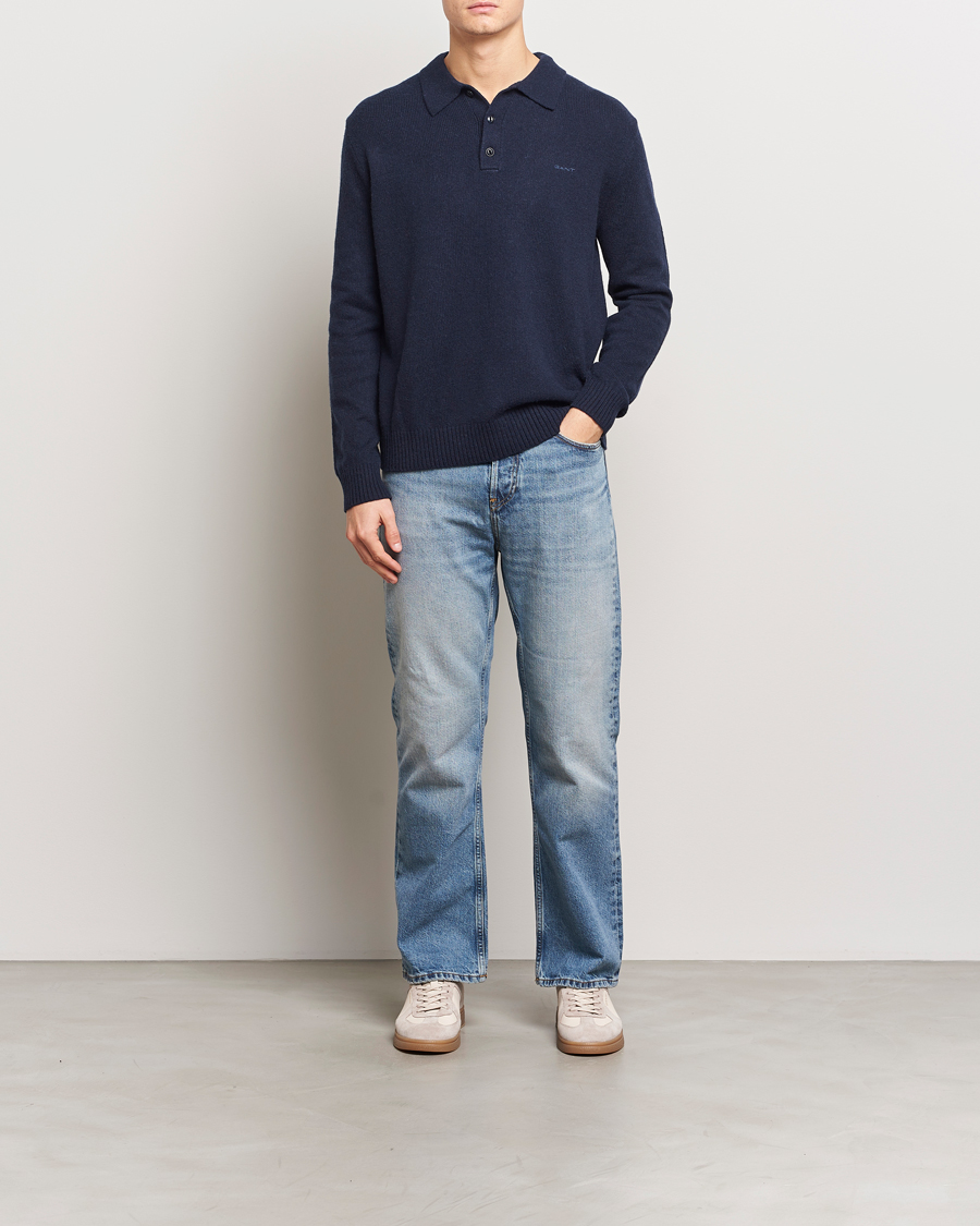 Hombres | Jerséis y prendas de punto | GANT | Knitted Wool Polo Evening Blue