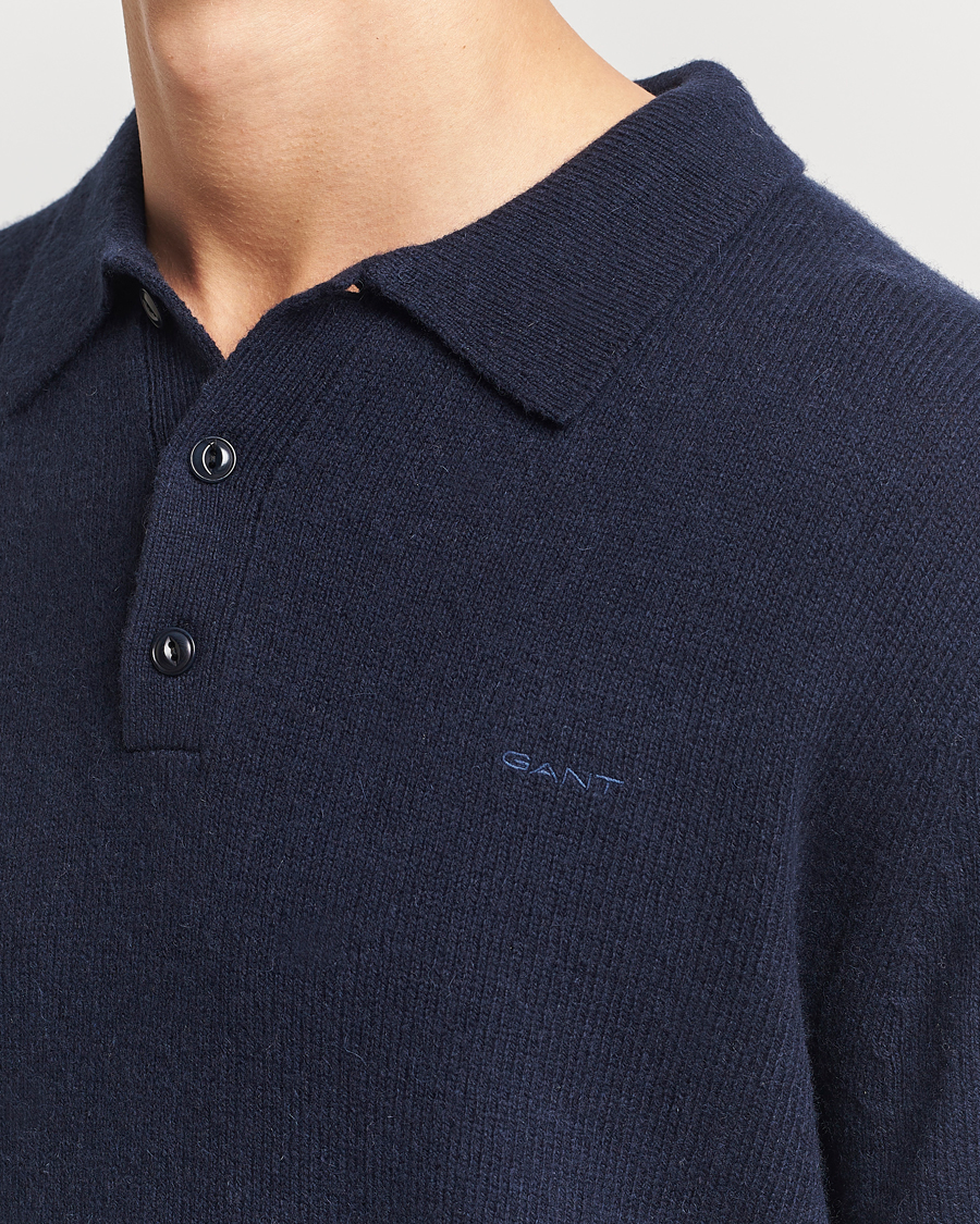 Hombres | Jerséis y prendas de punto | GANT | Knitted Wool Polo Evening Blue
