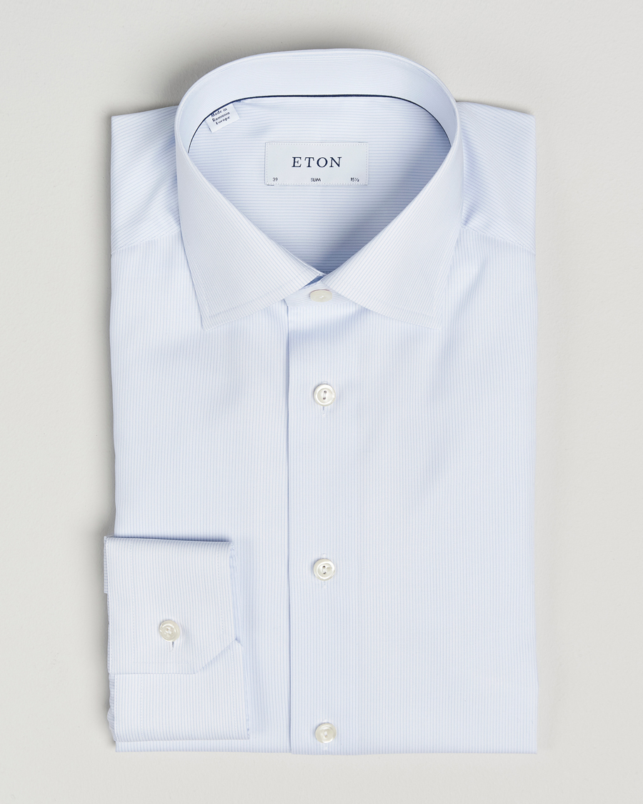 Hombres | Camisas | Eton | Slim Fit Twill Hairline Stripe Shirt Blue/White