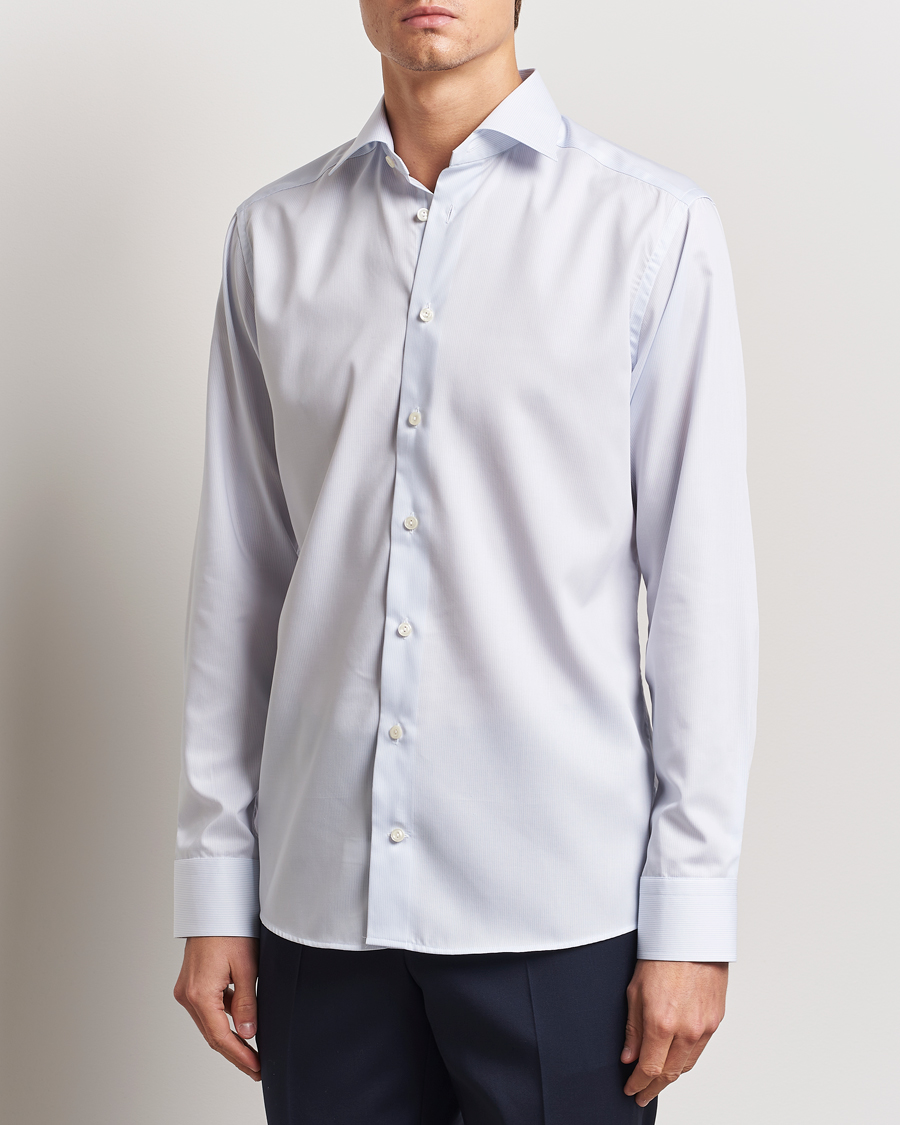Hombres | Camisas | Eton | Slim Fit Twill Hairline Stripe Shirt Blue/White