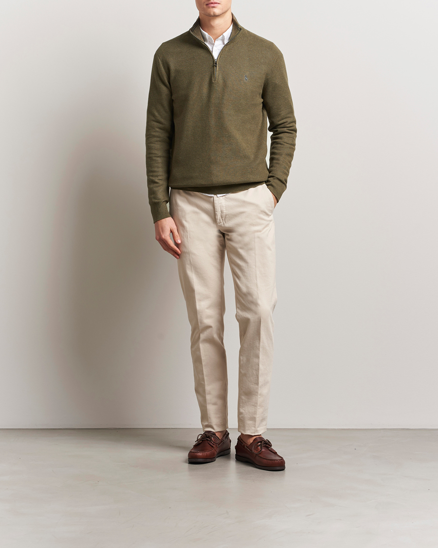 Hombres | Jerséis y prendas de punto | Polo Ralph Lauren | Textured Half-Zip Cargo Olive Heahter