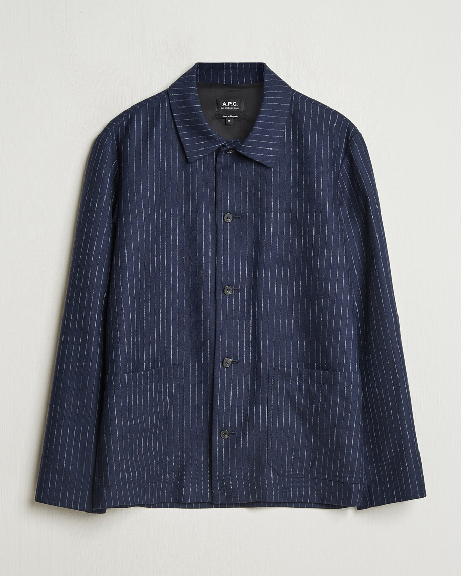 Hombres | Abrigos y chaquetas | A.P.C. | Wool Pinstriped Shirt Jacket Dark Navy