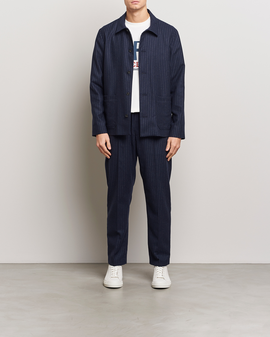 Hombres | Abrigos y chaquetas | A.P.C. | Wool Pinstriped Shirt Jacket Dark Navy