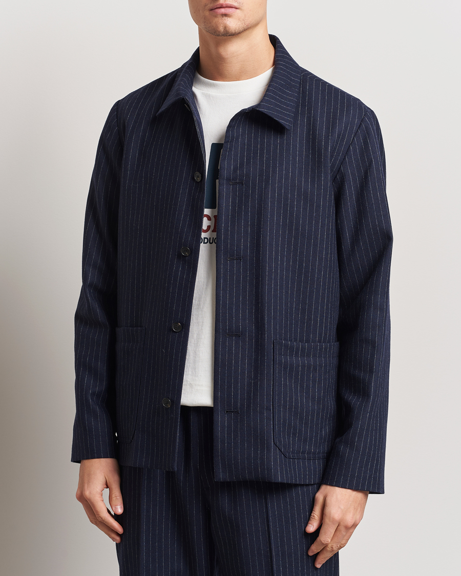 Hombres | Abrigos y chaquetas | A.P.C. | Wool Pinstriped Shirt Jacket Dark Navy