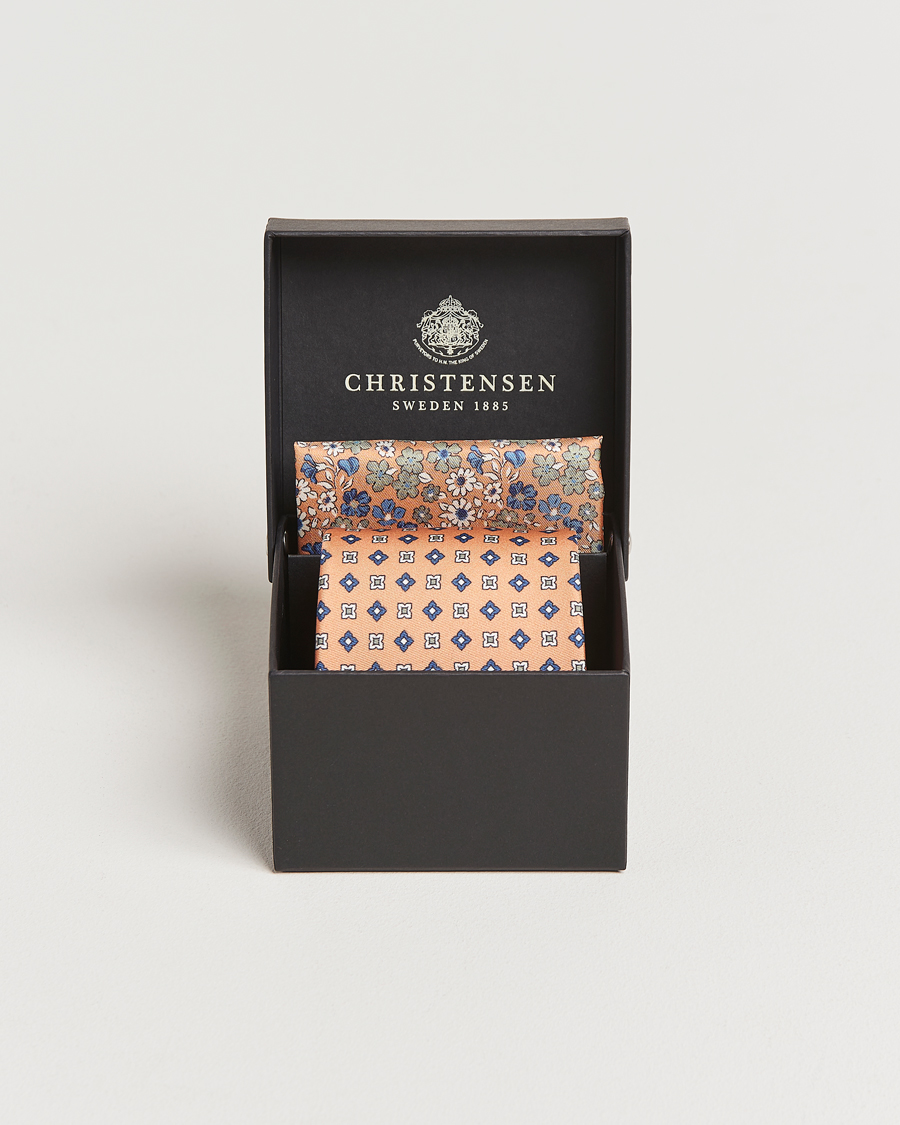 Hombres | Amanda Christensen Box Set Printed Silk 8cm Tie With Pocket Square Orange | Amanda Christensen | Box Set Printed Silk 8cm Tie With Pocket Square Orange