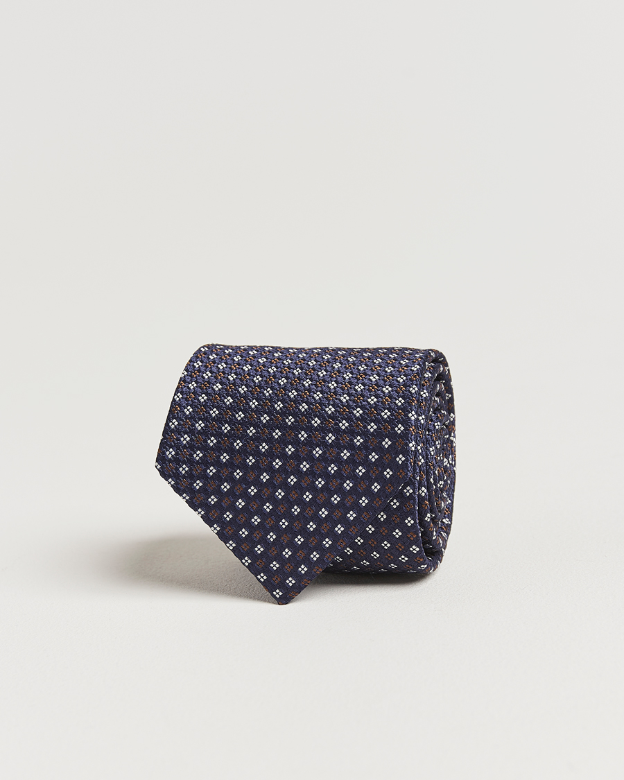 Hombres | Amanda Christensen Silk Printed Flower 8cm Tie Navy | Amanda Christensen | Silk Printed Flower 8cm Tie Navy