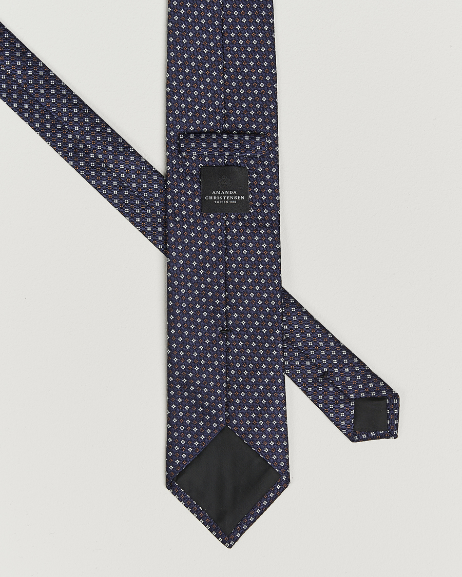 Hombres | Amanda Christensen Silk Printed Flower 8cm Tie Navy | Amanda Christensen | Silk Printed Flower 8cm Tie Navy