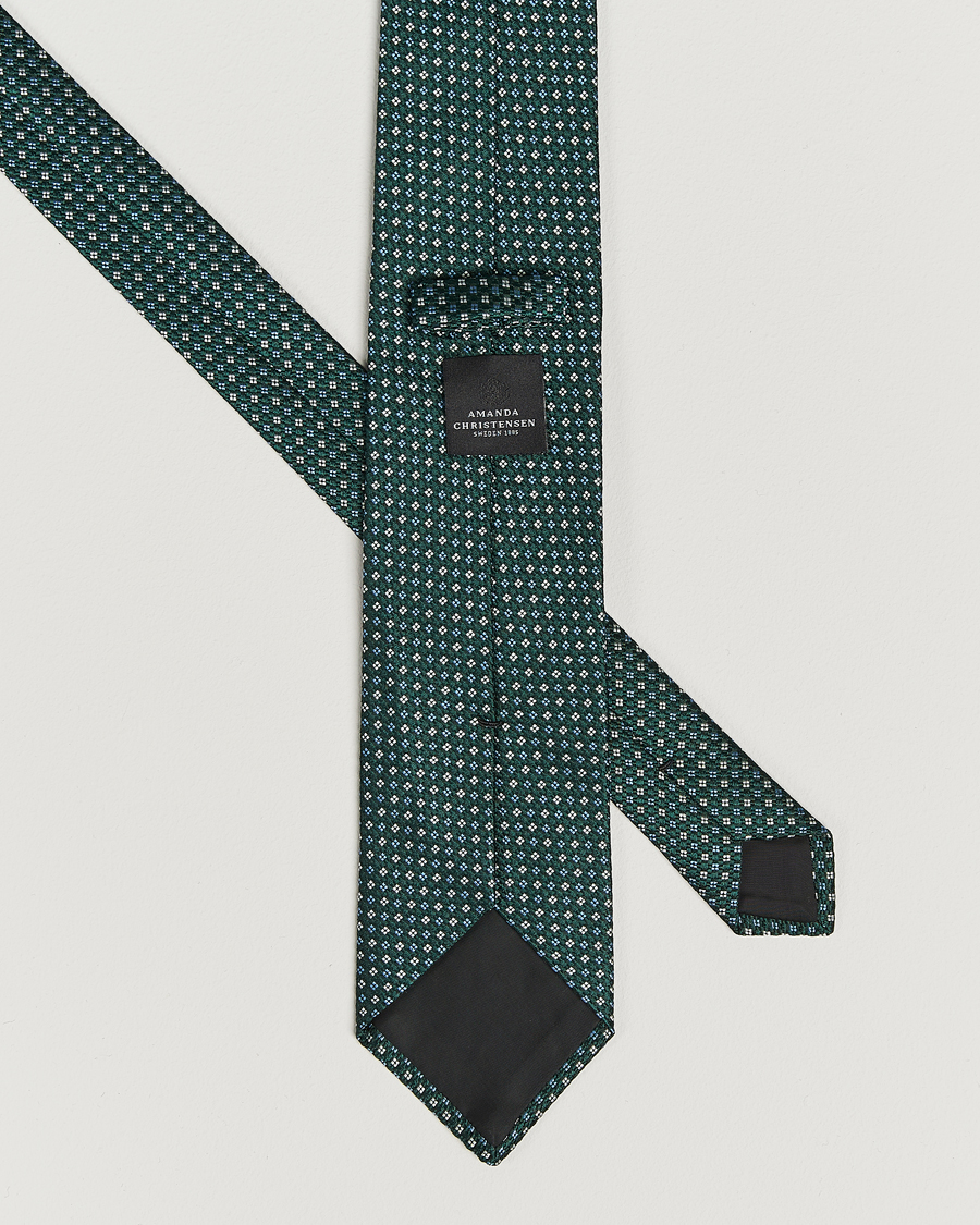 Hombres | Amanda Christensen Silk Printed Flower 8cm Tie Green | Amanda Christensen | Silk Printed Flower 8cm Tie Green