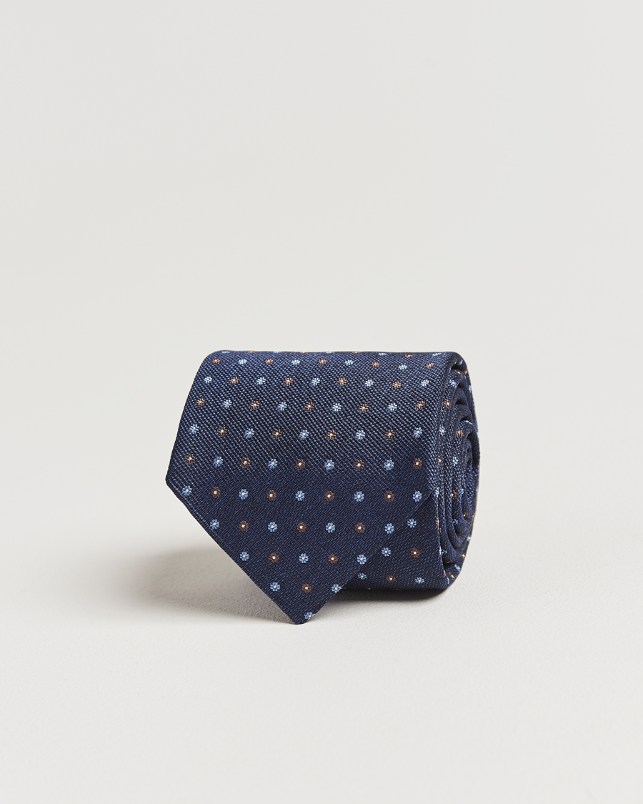 Hombres | Amanda Christensen Silk Reps Printed Flower 8cm Tie Navy | Amanda Christensen | Silk Reps Printed Flower 8cm Tie Navy