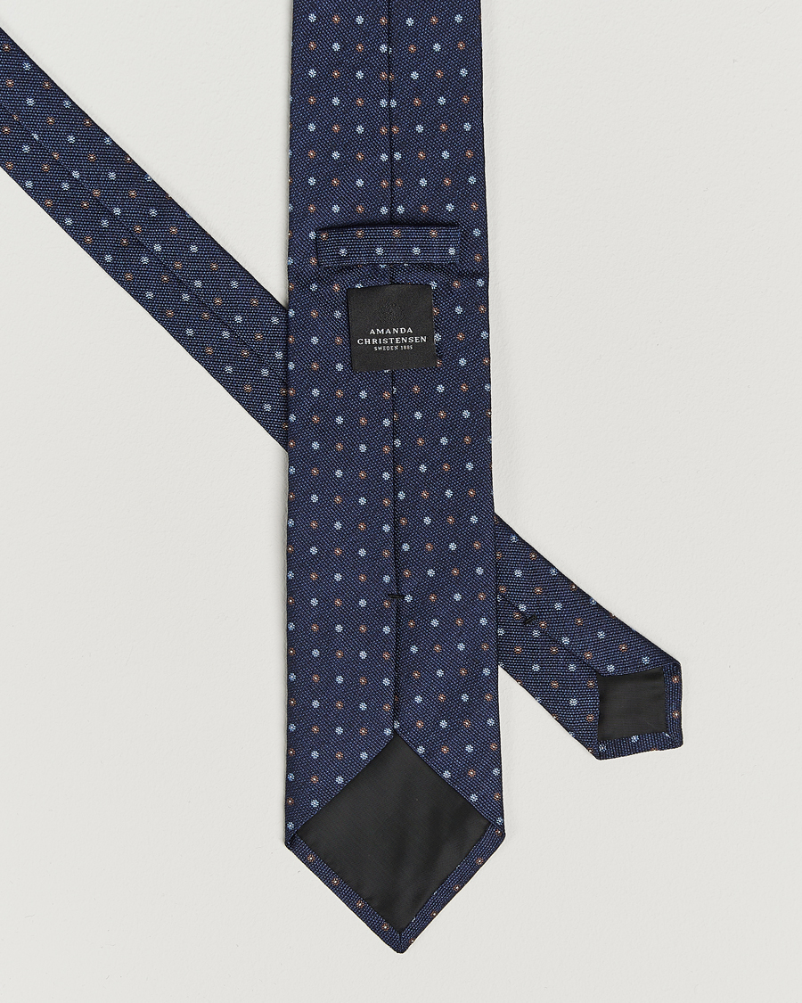 Hombres | Amanda Christensen Silk Reps Printed Flower 8cm Tie Navy | Amanda Christensen | Silk Reps Printed Flower 8cm Tie Navy