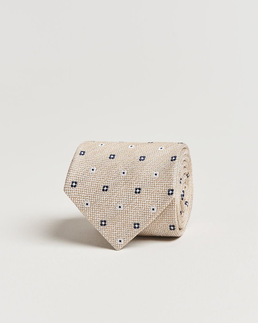Hombres | Amanda Christensen Silk/Linen Printed Flower 8cm Tie Sand | Amanda Christensen | Silk/Linen Printed Flower 8cm Tie Sand