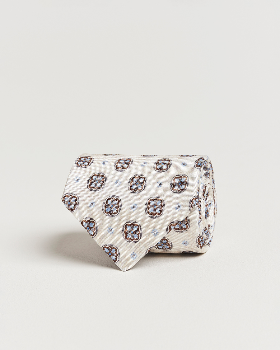 Hombres | Amanda Christensen Silk Oxford Printed Flower 8cm Tie Cream | Amanda Christensen | Silk Oxford Printed Flower 8cm Tie Cream