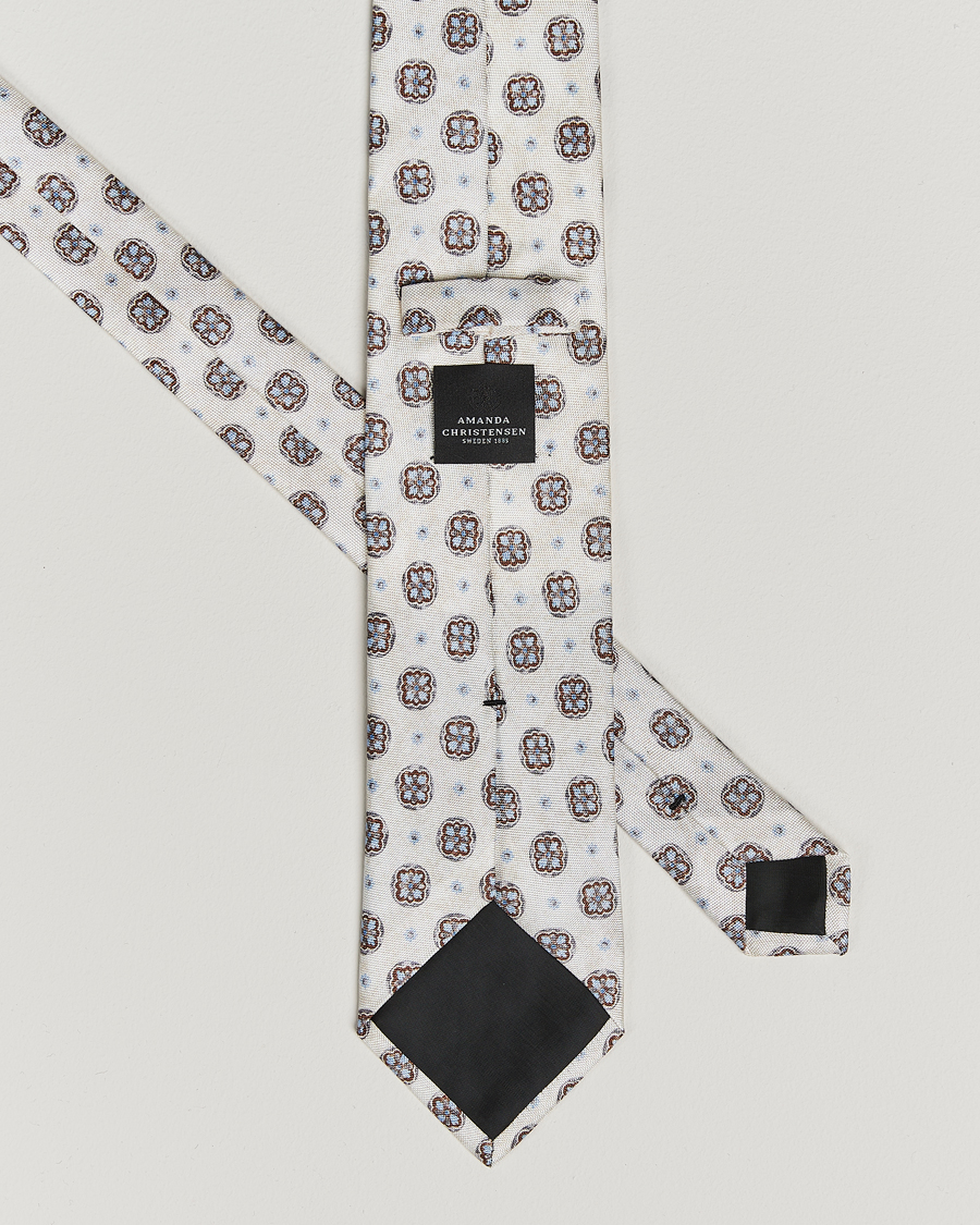 Hombres | Amanda Christensen Silk Oxford Printed Flower 8cm Tie Cream | Amanda Christensen | Silk Oxford Printed Flower 8cm Tie Cream