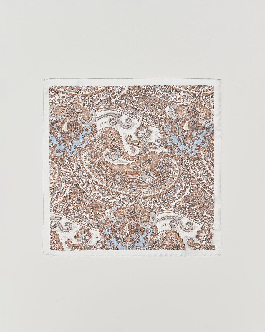 Hombres | Amanda Christensen Silk Twill Large Paisley Pocket Square Cream | Amanda Christensen | Silk Twill Large Paisley Pocket Square Cream