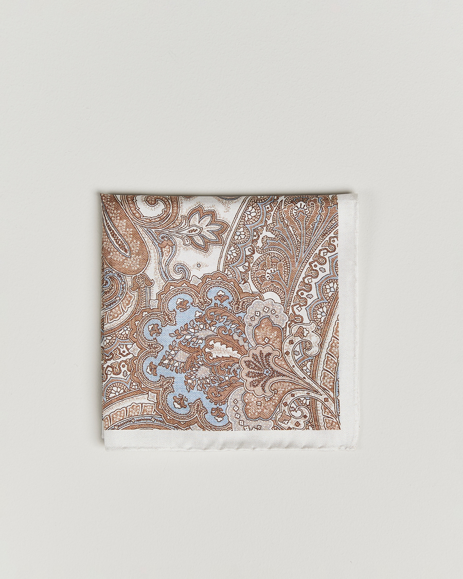 Hombres | Amanda Christensen Silk Twill Large Paisley Pocket Square Cream | Amanda Christensen | Silk Twill Large Paisley Pocket Square Cream