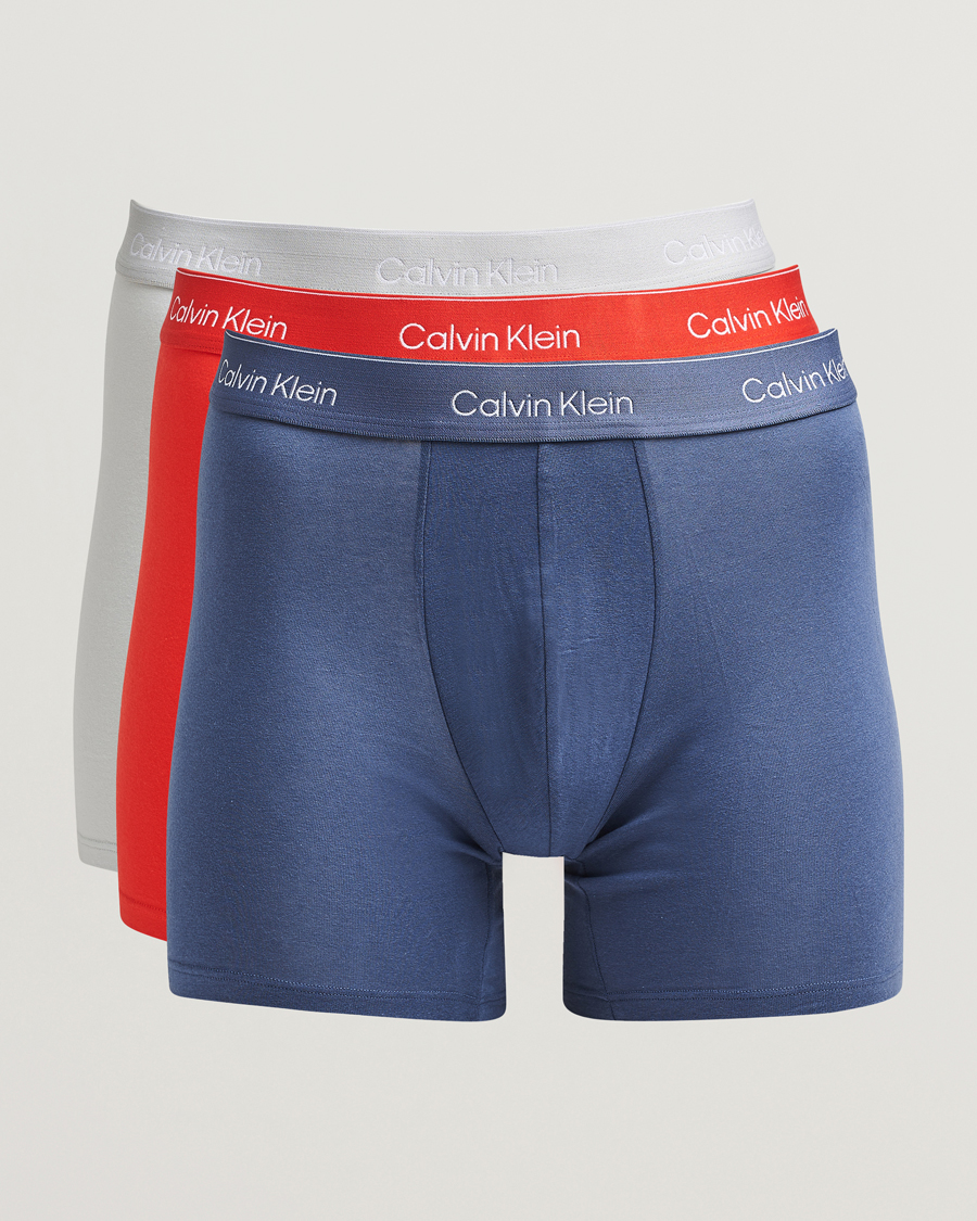 Hombres | Ropa interior y calcetines | Calvin Klein | 3-Pack Icon Cotton Stretch Boxer Brief Blue/Grey/Red