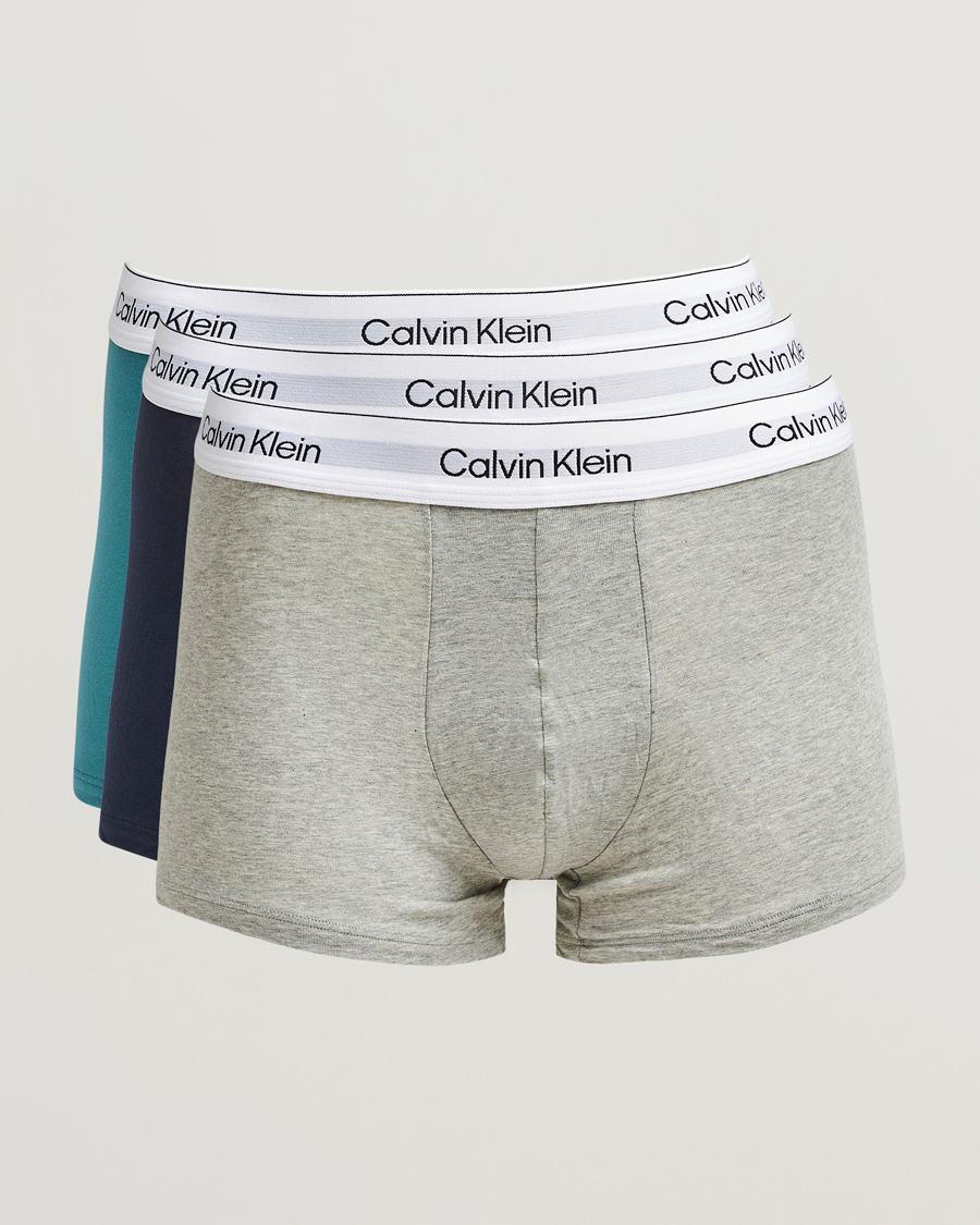Hombres | Ropa interior y calcetines | Calvin Klein | 3-Pack Icon Cotton Stretch Low Rise Trunk Blue/Grey/Green