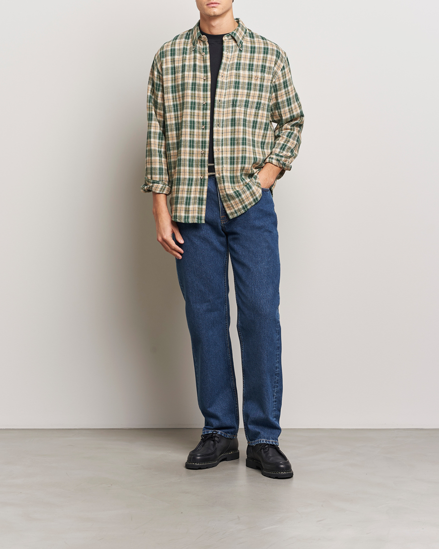 Hombres | Camisas | Nudie Jeans | Julian Checked Farmers Shirt Racing Green