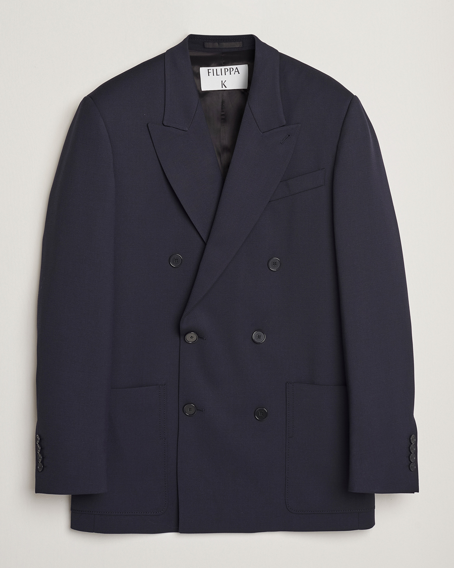 Hombres | Blazers | Filippa K | Patch Pocket Double Breasted Blazer Navy