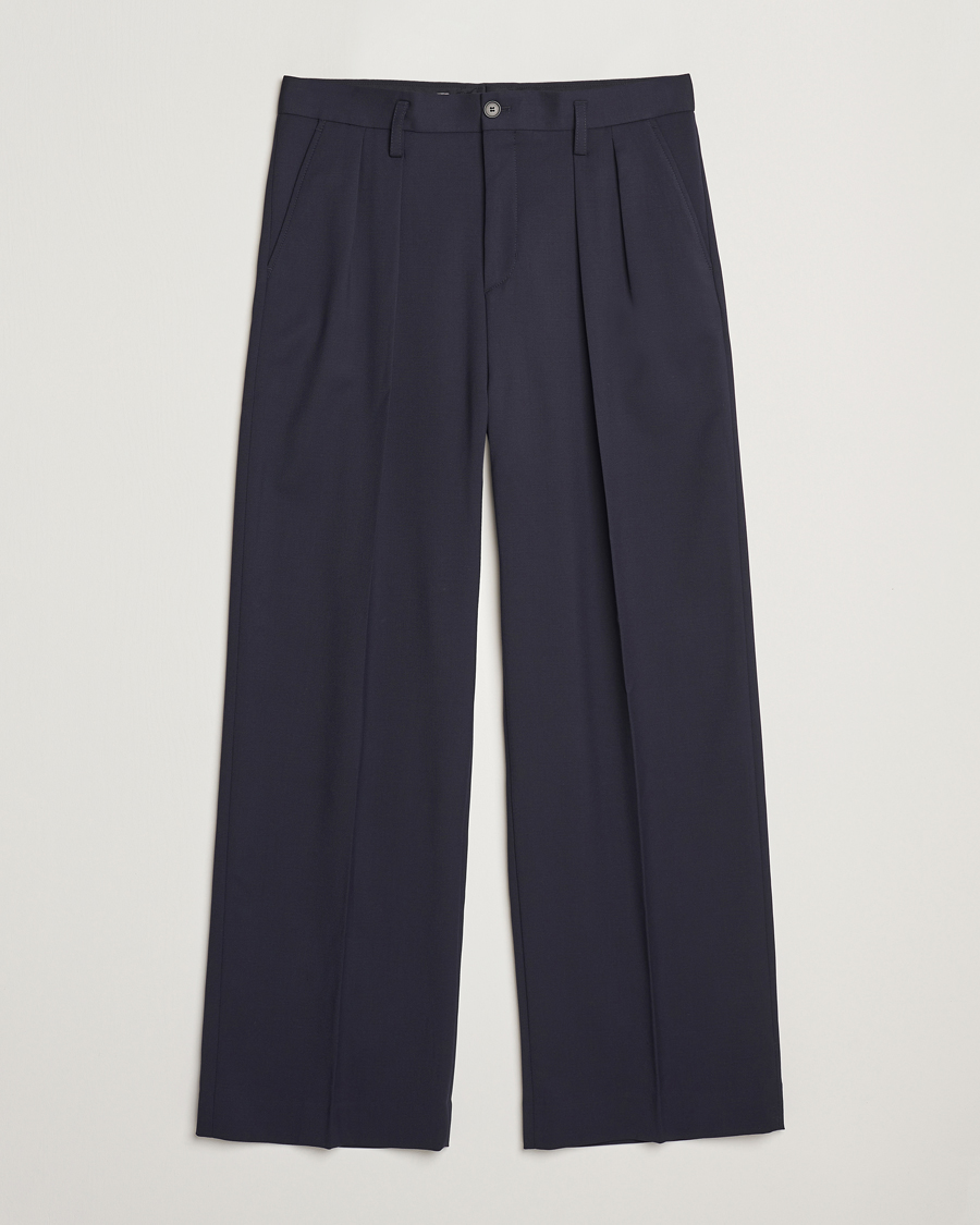Hombres | Pantalones | Filippa K | Wide Wool Trousers Navy