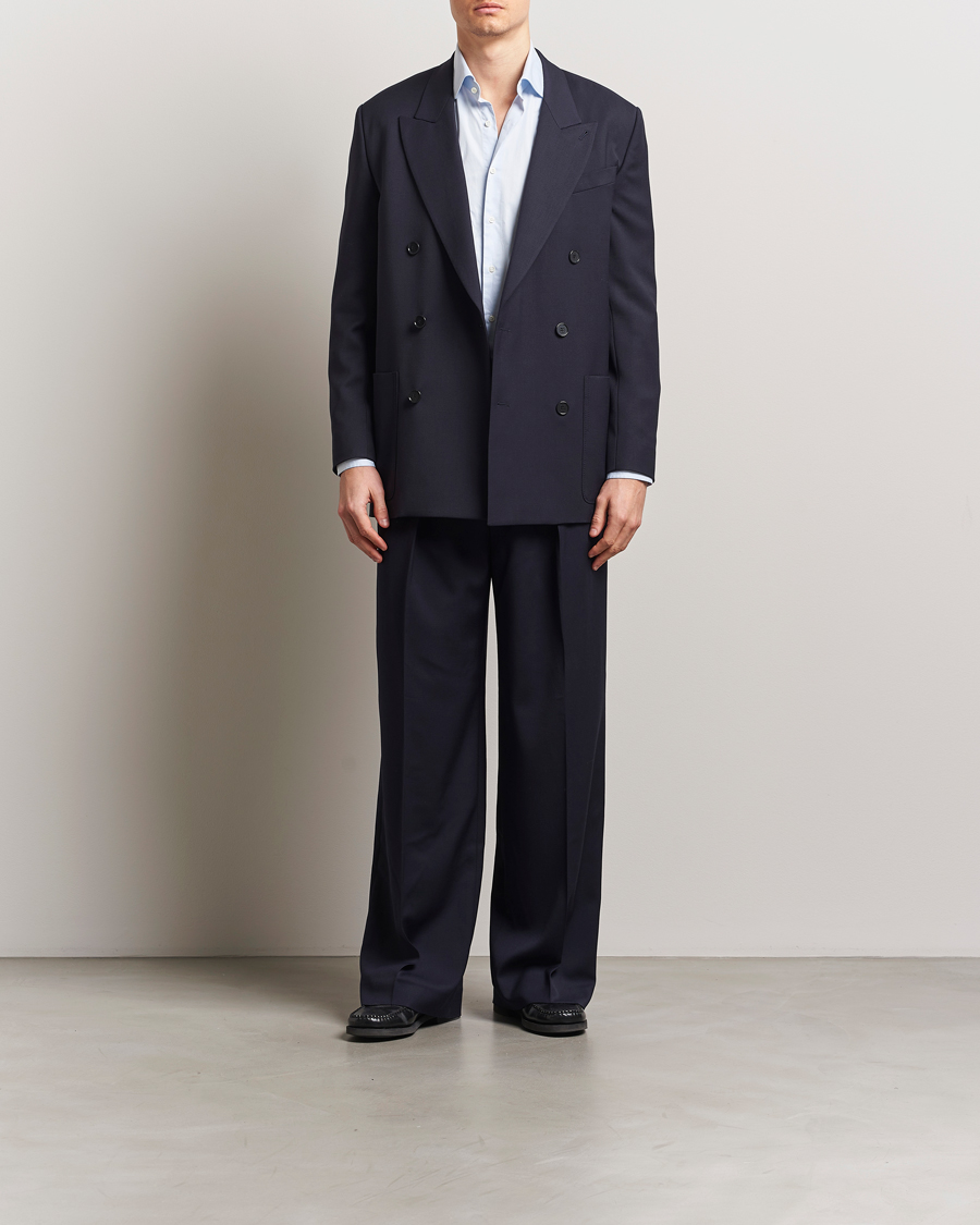 Hombres | Pantalones | Filippa K | Wide Wool Trousers Navy