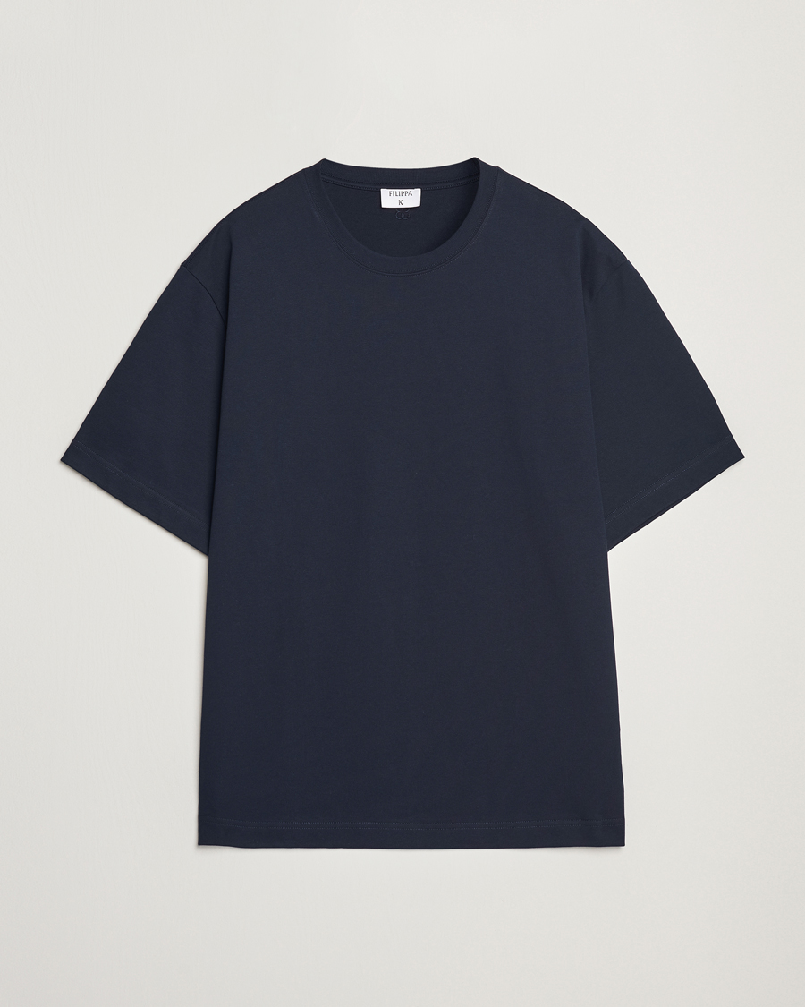 Hombres | Camisetas | Filippa K | Heavy Cotton Crew Neck T-Shirt Navy