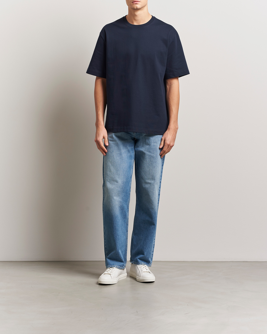 Hombres | Camisetas | Filippa K | Heavy Cotton Crew Neck T-Shirt Navy