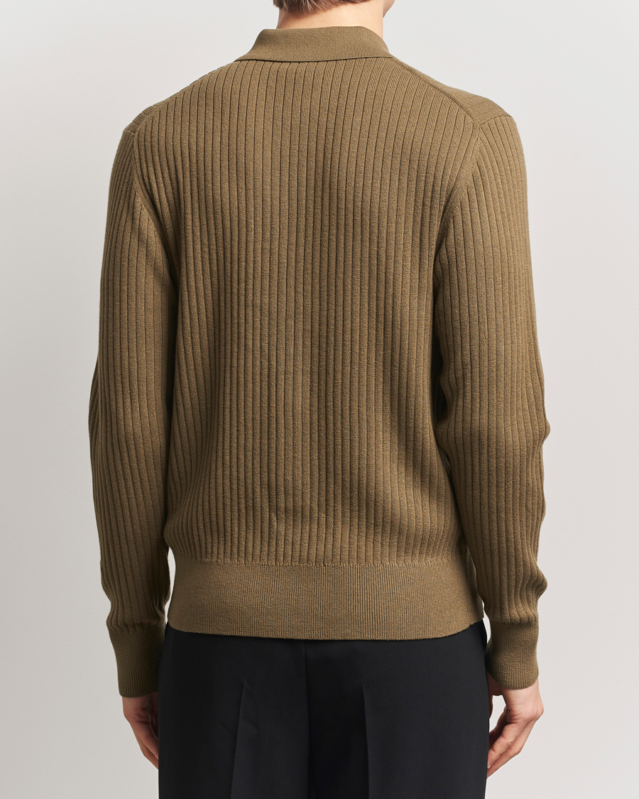 Hombres | Jerséis y prendas de punto | Filippa K | Cotton Merino Ribbed Knitted Cardigan Olive Green