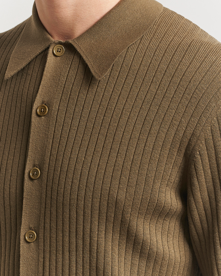 Hombres | Jerséis y prendas de punto | Filippa K | Cotton Merino Ribbed Knitted Cardigan Olive Green