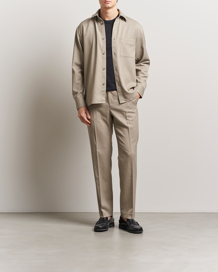 Hombres | Camisas | Filippa K | Boxy Wool Twill Shirt Sage Melange