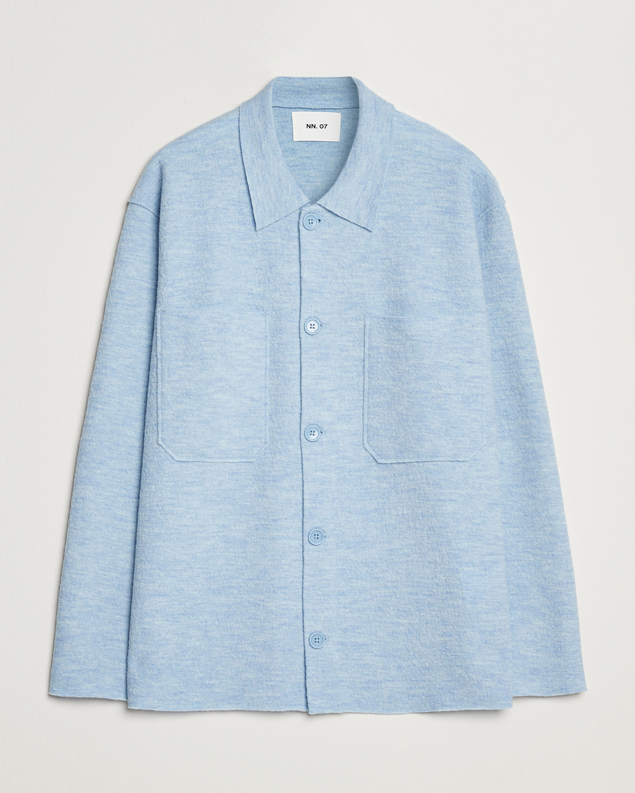 Hombres | Jerséis y prendas de punto | NN07 | Jonas Boiled Wool Cardigan Powder Blue