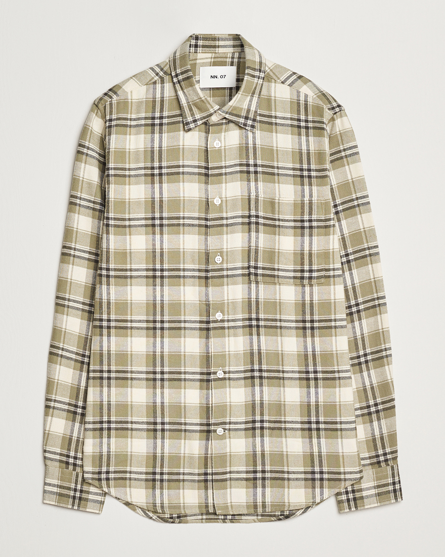 Hombres | Camisas | NN07 | Arne Brushed Cotton Checked Shirt Green/Beige