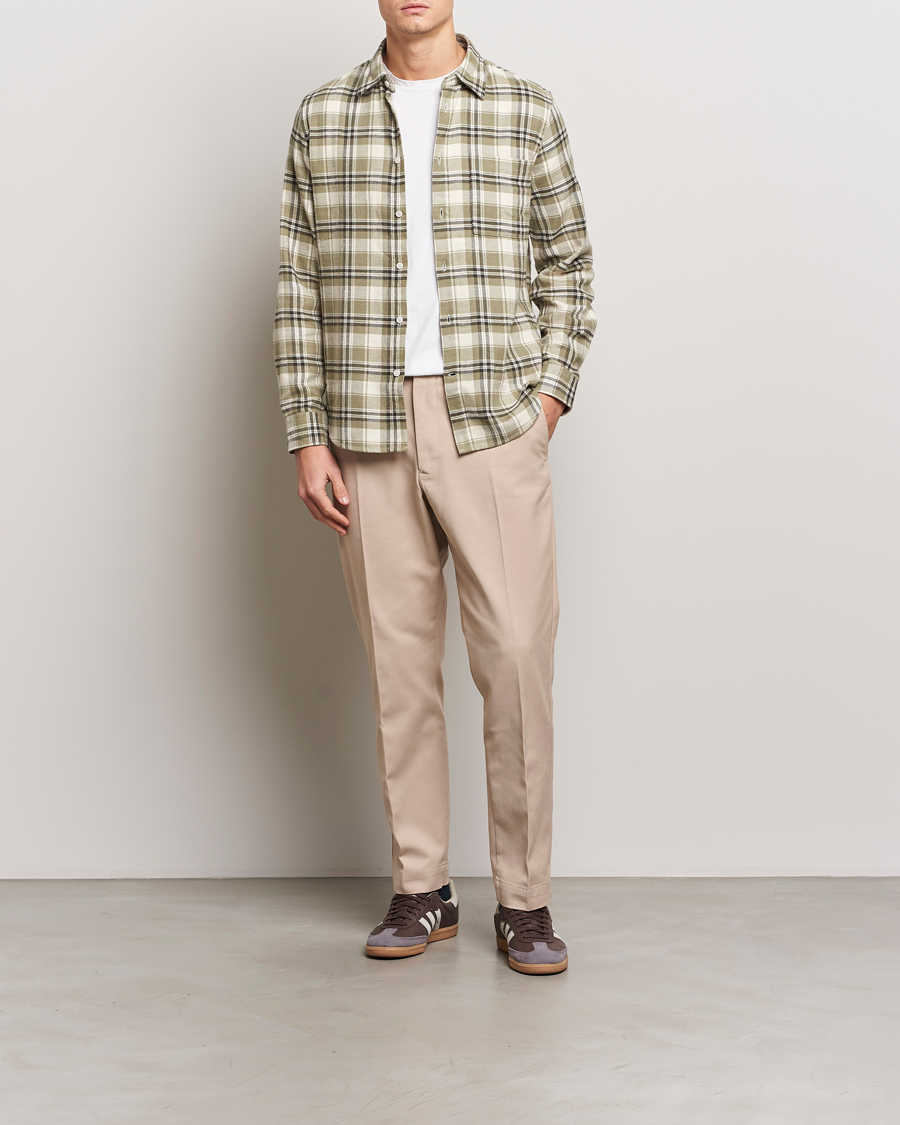Hombres | Camisas | NN07 | Arne Brushed Cotton Checked Shirt Green/Beige