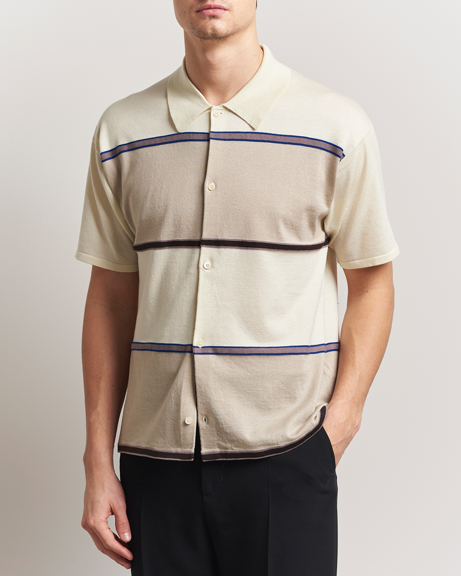 Hombres | Camisas | Paul Smith | Cotton Striped Knitted Short Sleeve Shirt White