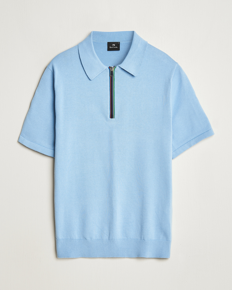 Hombres | Polos | PS Paul Smith | Cotton Knitted Half Zip Polo Light Blue