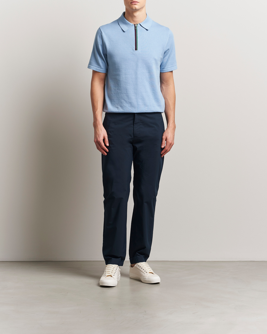 Hombres | Polos | PS Paul Smith | Cotton Knitted Half Zip Polo Light Blue