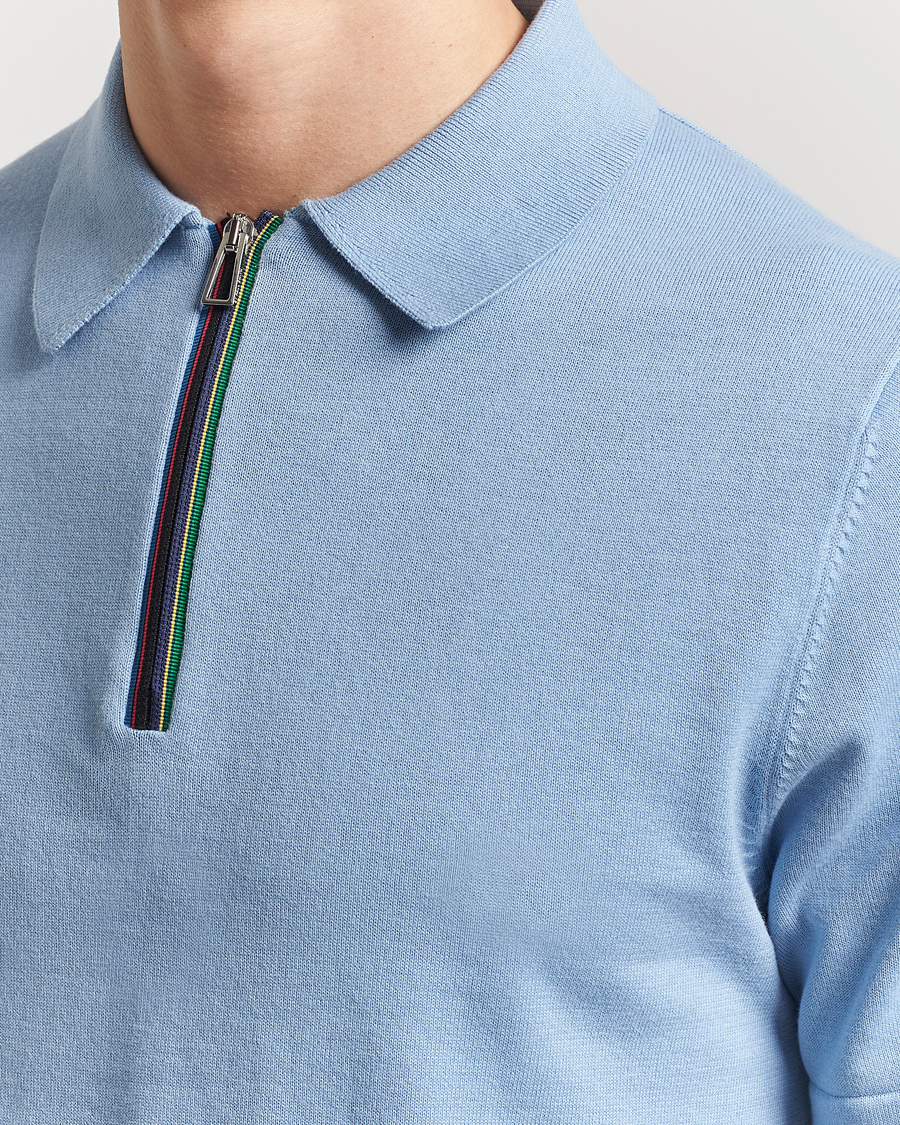 Hombres | Polos | PS Paul Smith | Cotton Knitted Half Zip Polo Light Blue