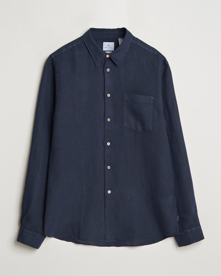 Hombres | Camisas | PS Paul Smith | Tailored Fit Linen Shirt Navy