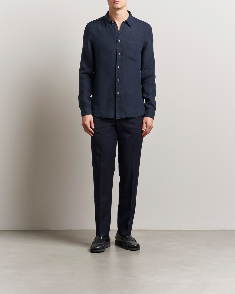 Hombres | Camisas | PS Paul Smith | Tailored Fit Linen Shirt Navy