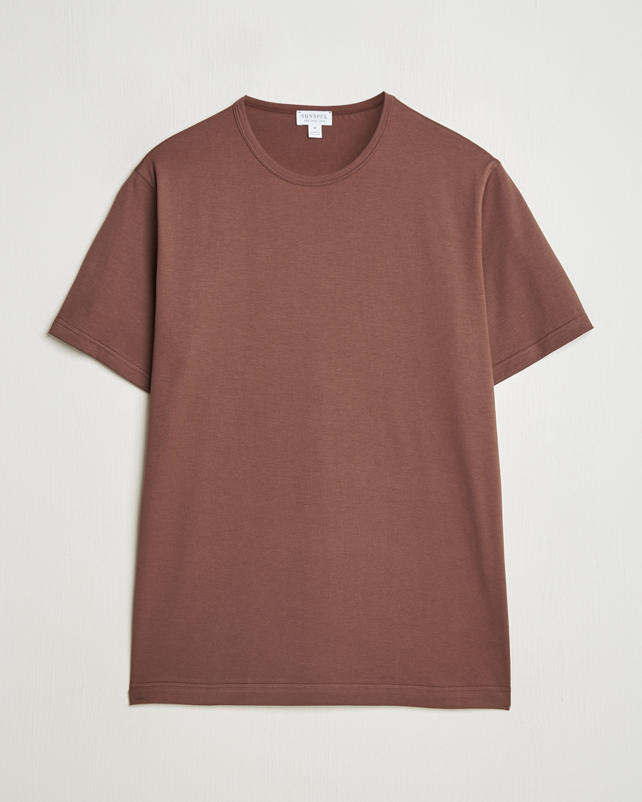 Hombres | Camisetas | Sunspel | Crew Neck Q82 Cotton T-Shirt Cocoa Brown